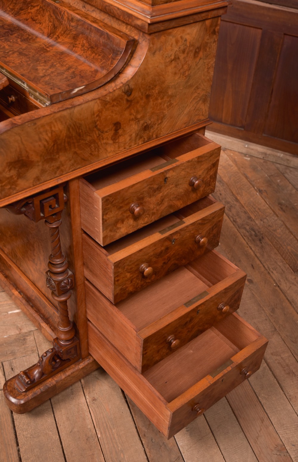 Victorian Burr Walnut Pop Up Davenport View XII