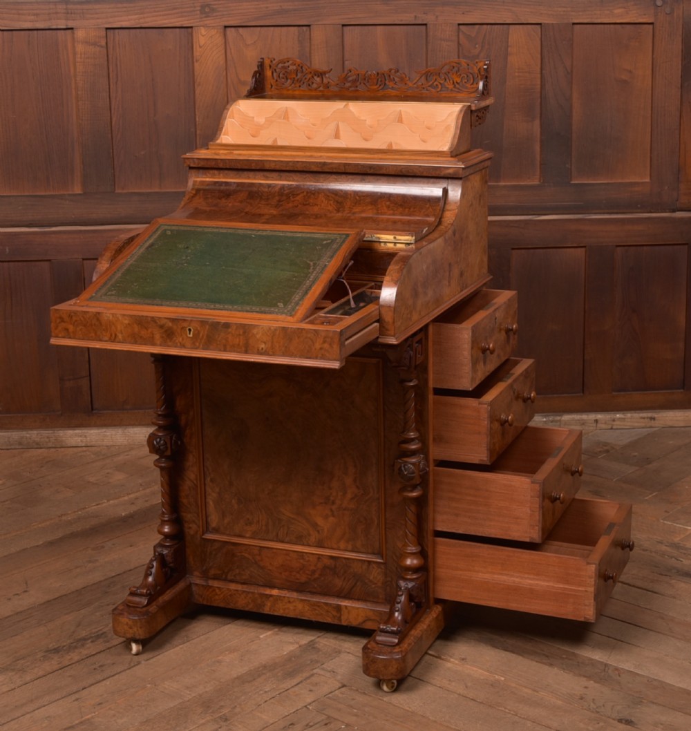 Victorian Burr Walnut Pop Up Davenport View XIII