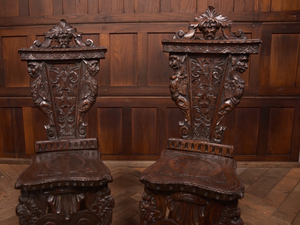 Pair of Italian Carved Hall Chairs View VIII