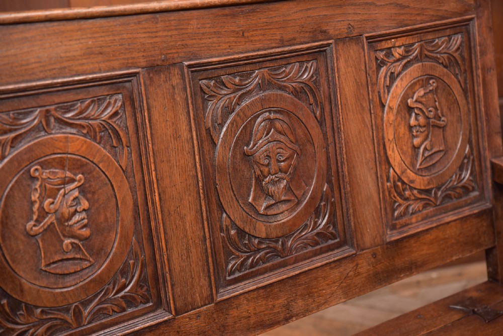 Victorian Carved Oak Settle View IV