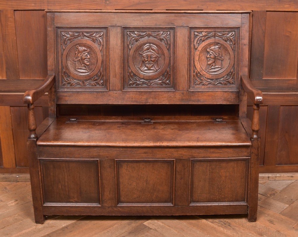 Victorian Carved Oak Settle View XXI