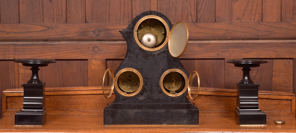 French 3pc Clock Set By Le Roy et Fils of Paris View XII