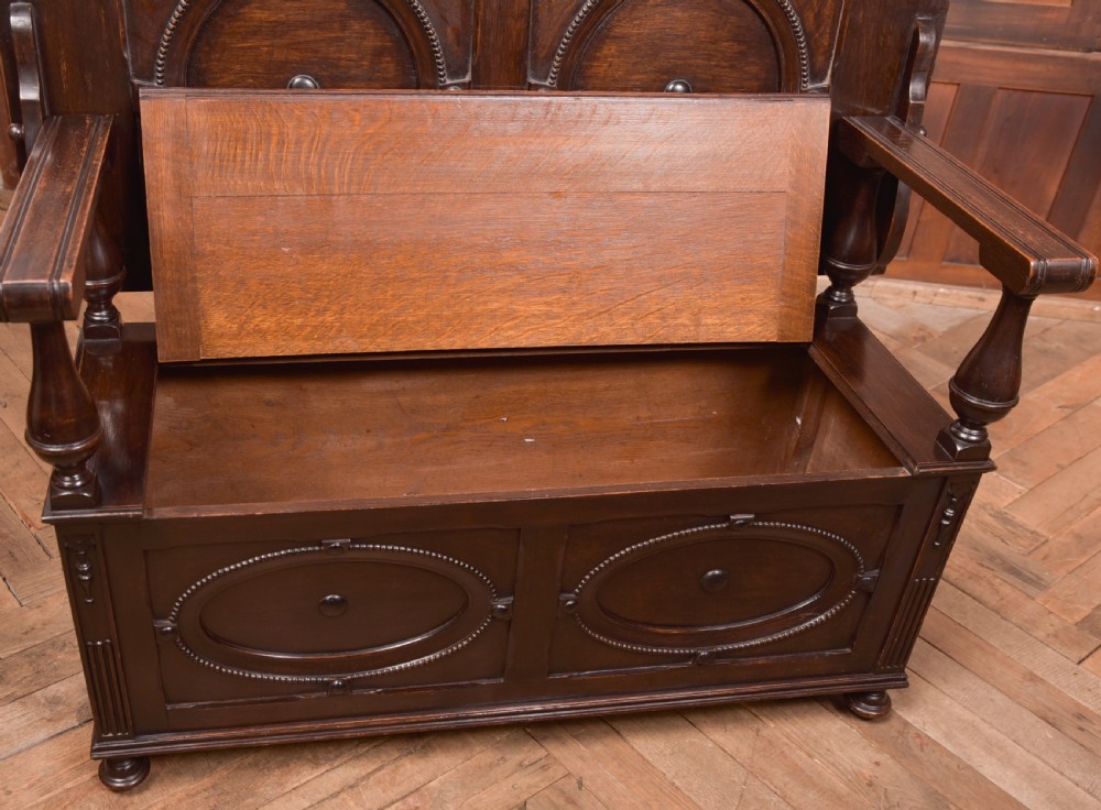 Edwardian Oak Monk Bench View IV