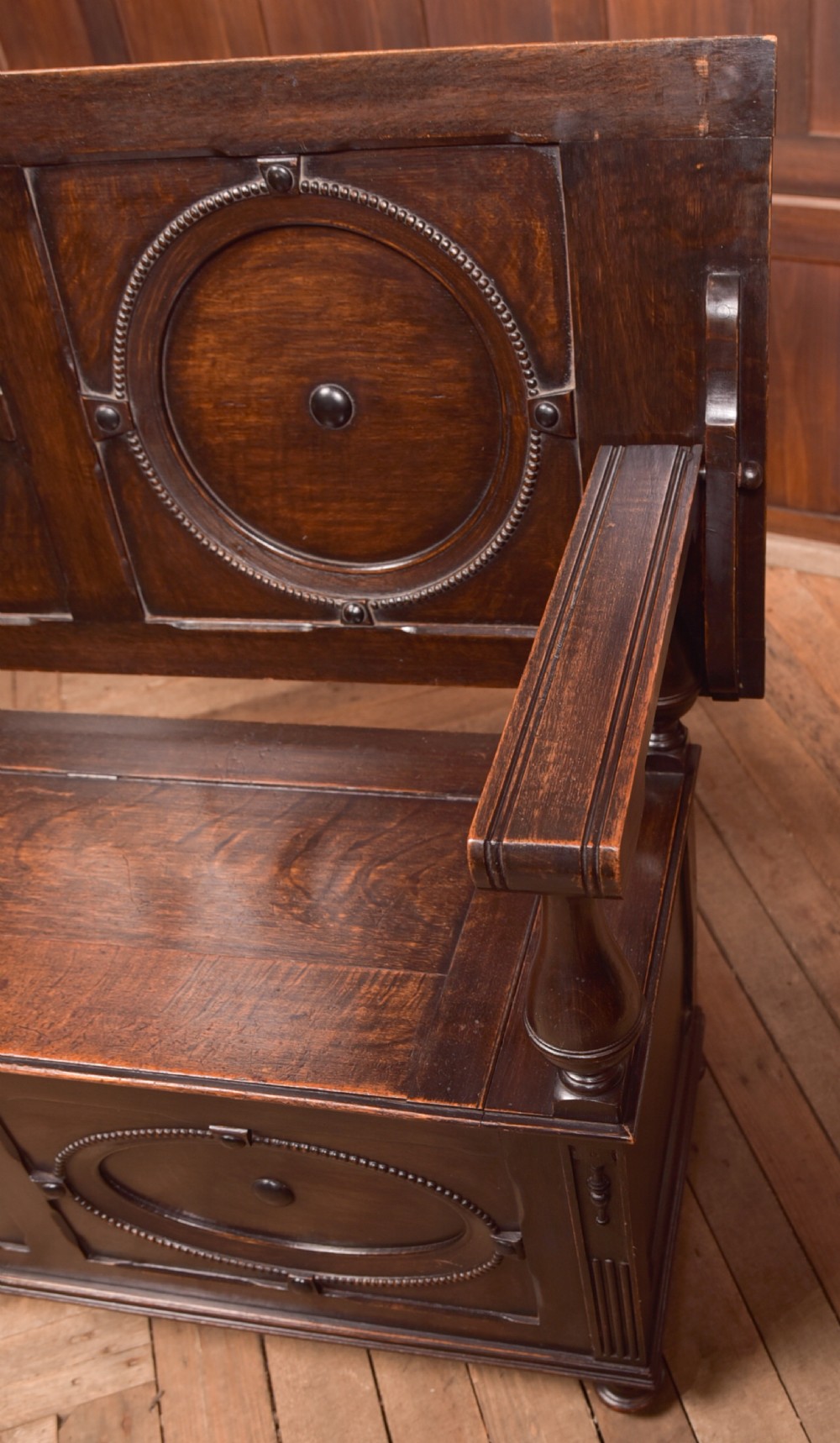 Edwardian Oak Monk Bench View V