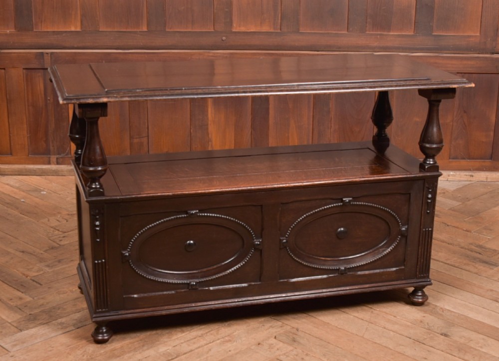 Edwardian Oak Monk Bench View VII