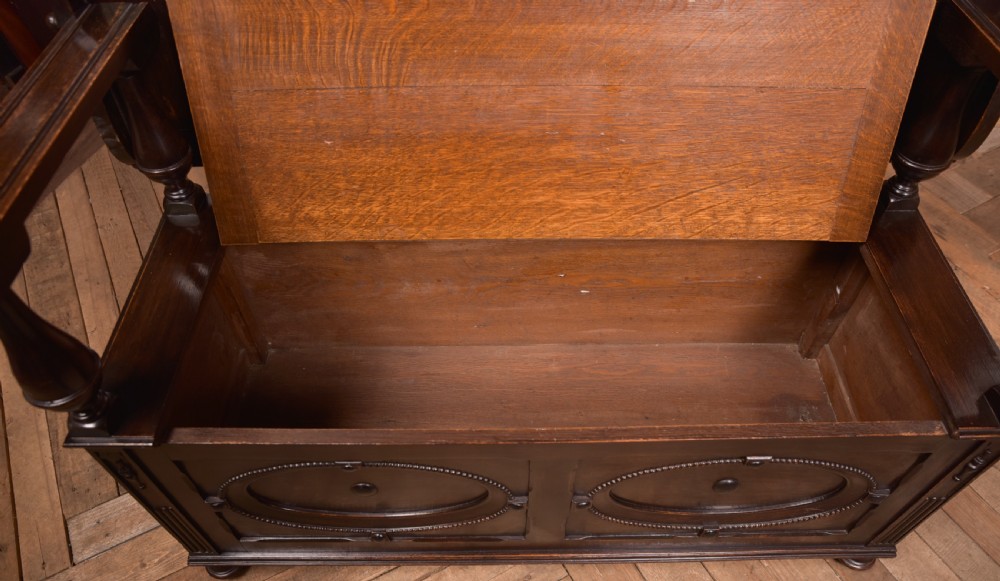 Edwardian Oak Monk Bench View XII