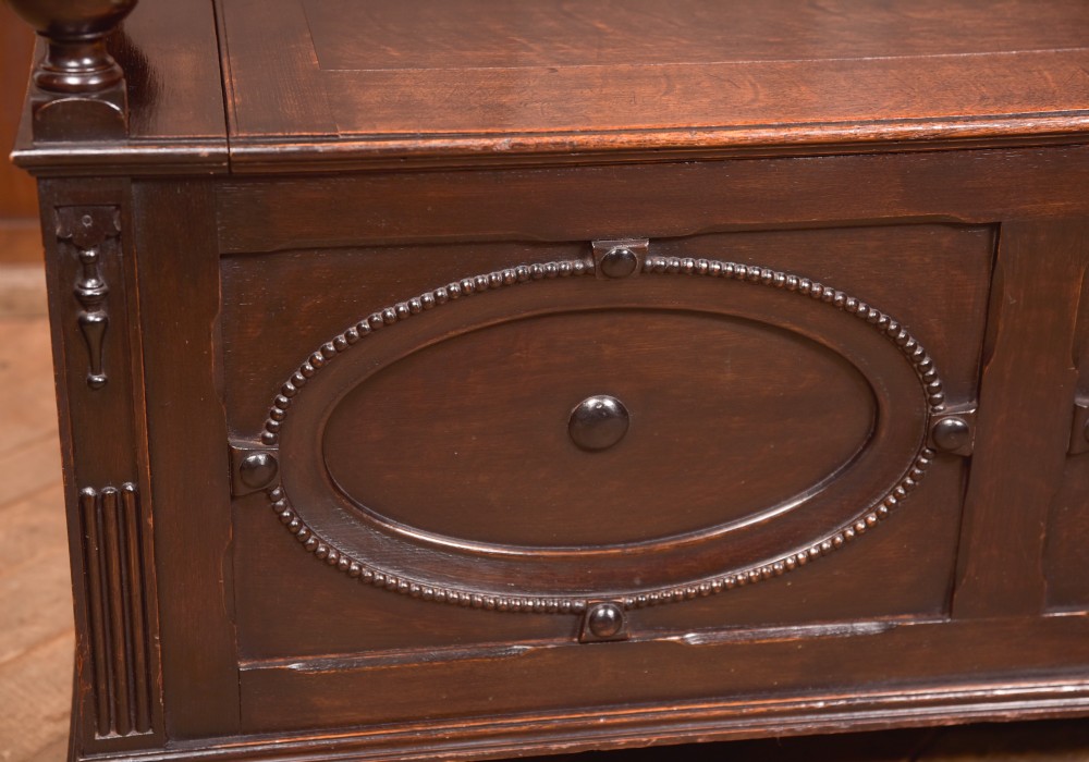 Edwardian Oak Monk Bench View XVI