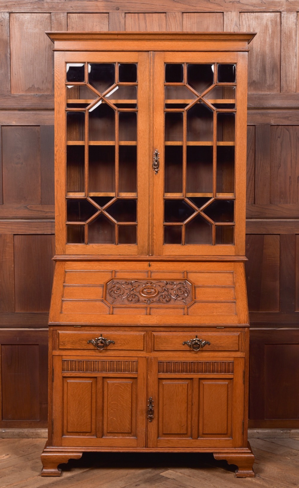 Edwardian Oak Bureau Bookcase View II