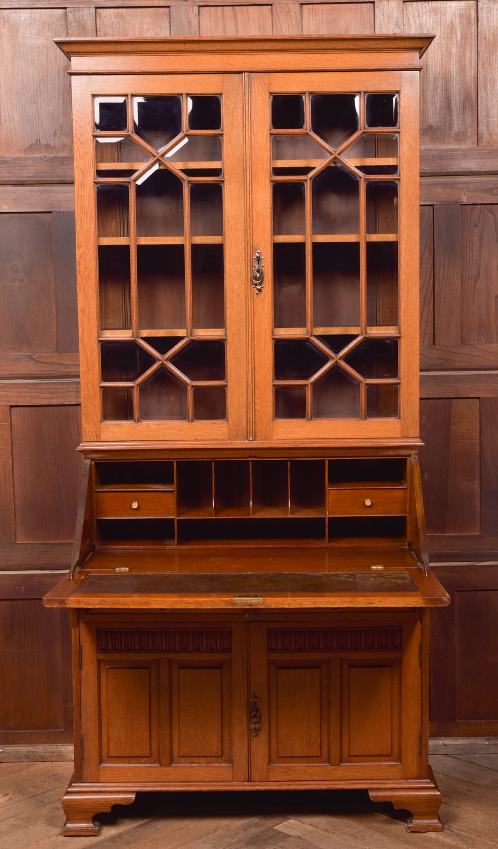 Edwardian Oak Bureau Bookcase View IX