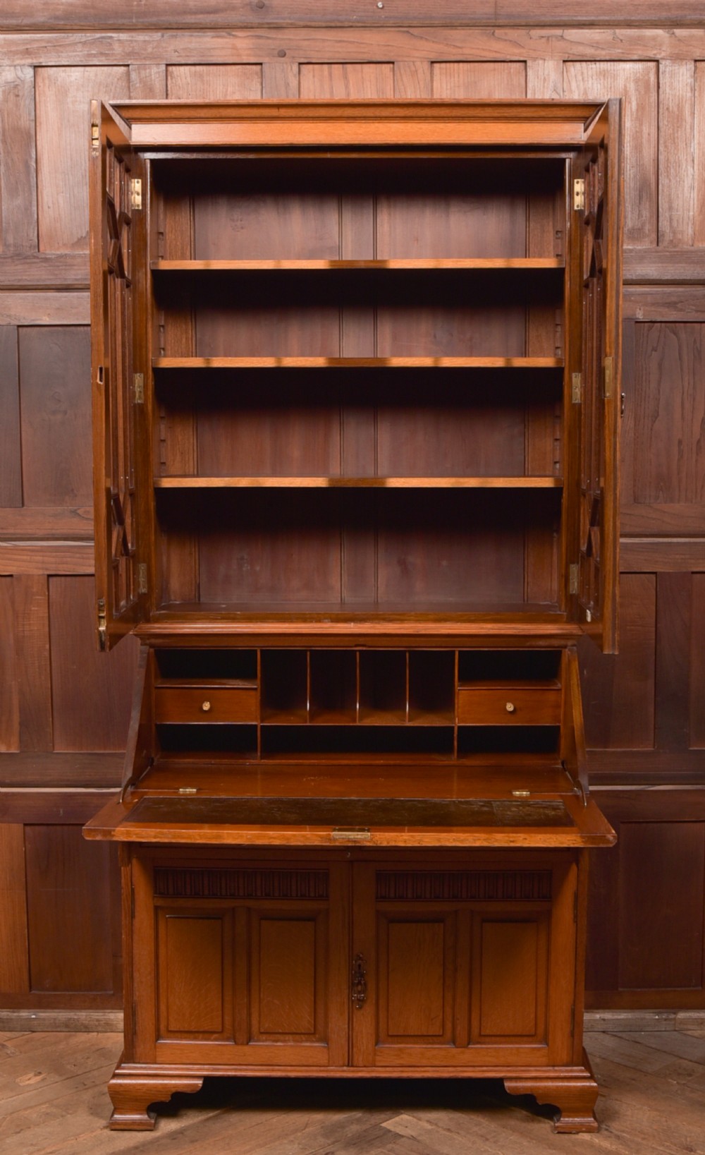 Edwardian Oak Bureau Bookcase View X