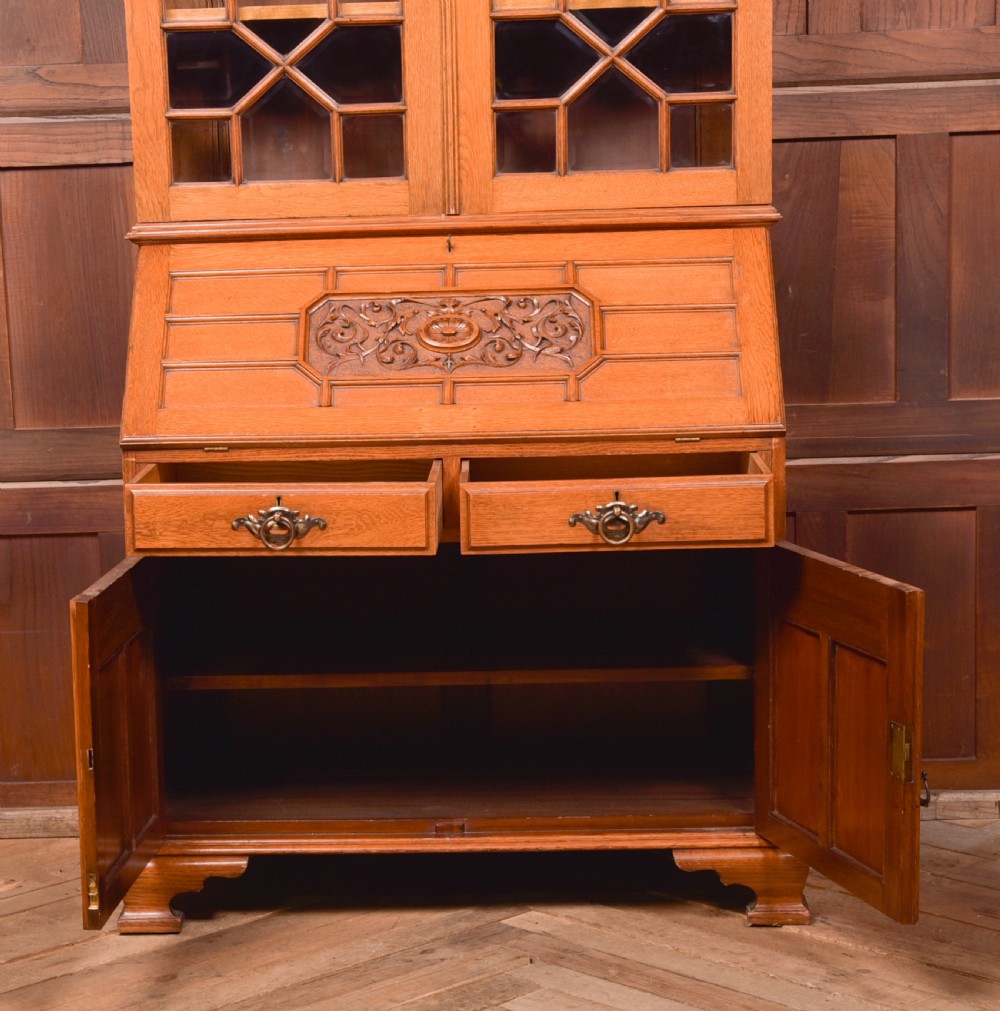 Edwardian Oak Bureau Bookcase View XIX