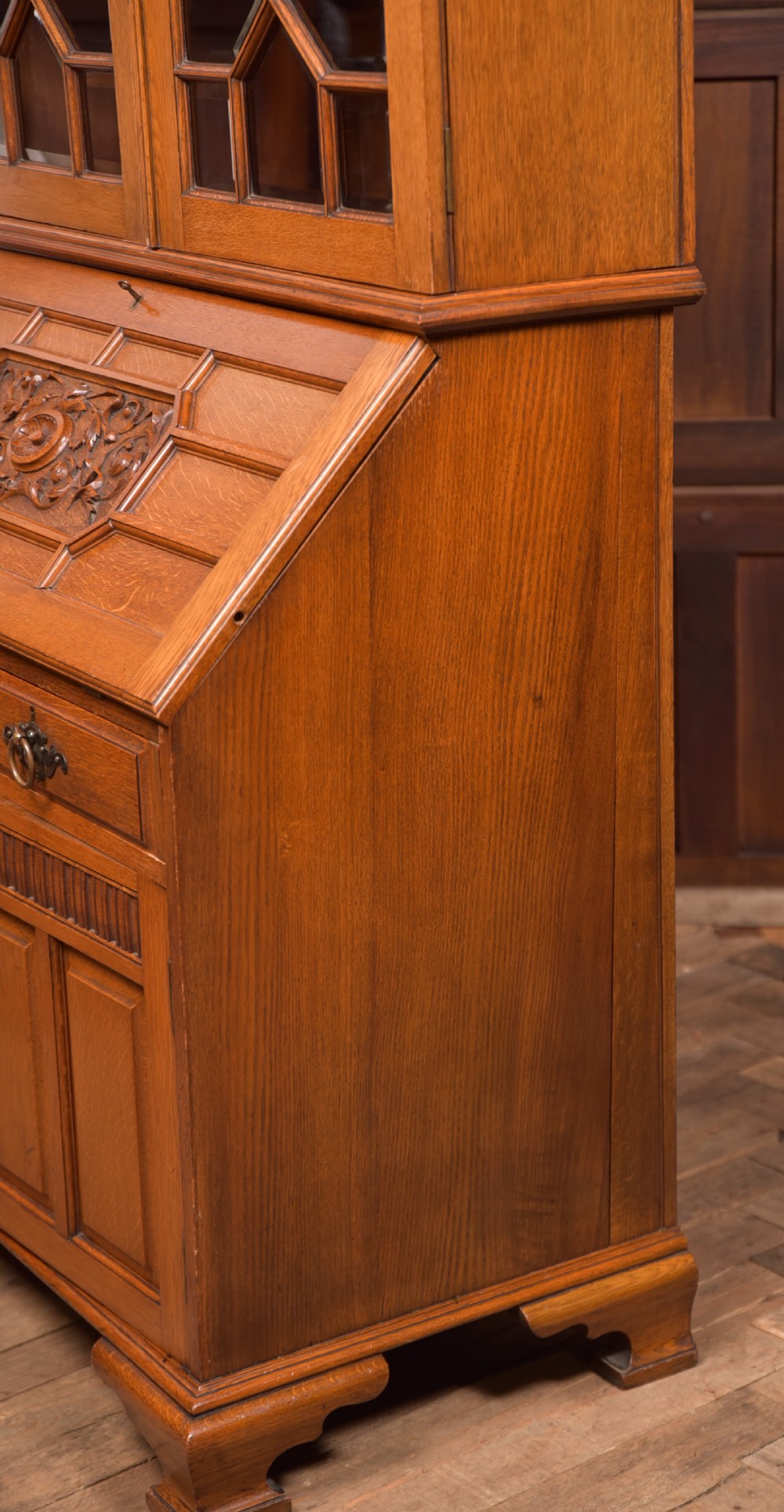 Edwardian Oak Bureau Bookcase View XXIX