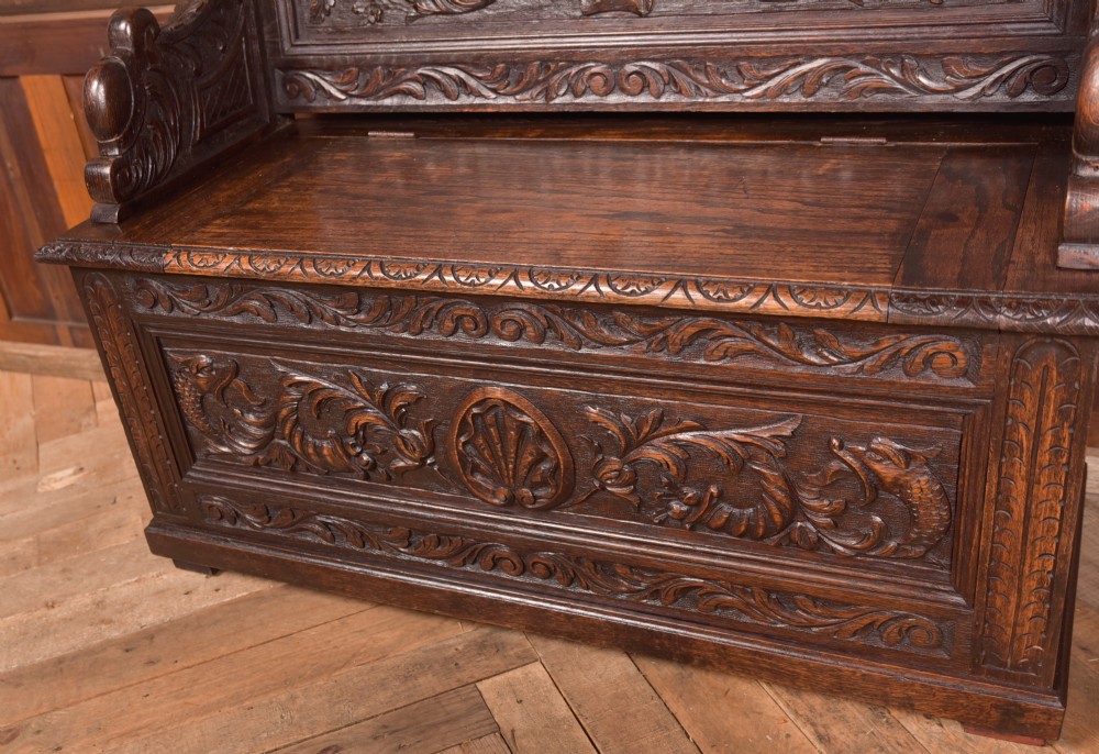Victorian Oak Hall Bench View V