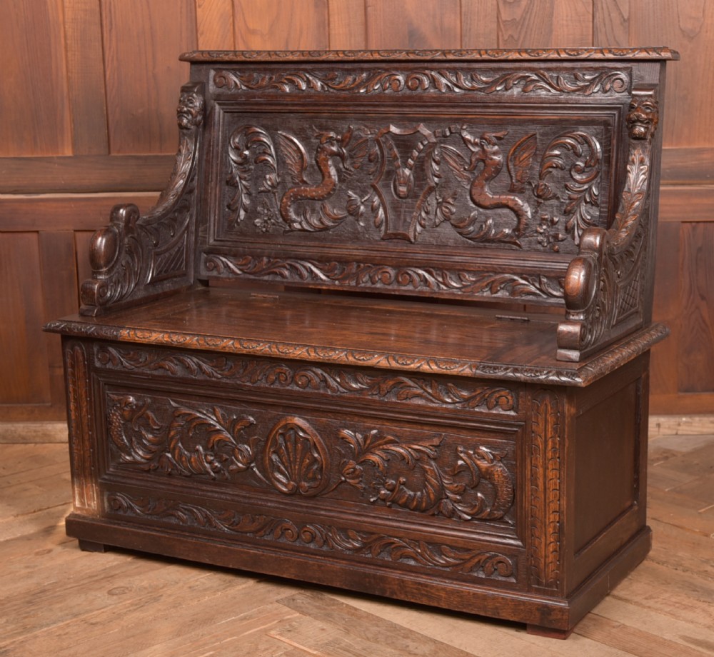 Victorian Oak Hall Bench View VIII