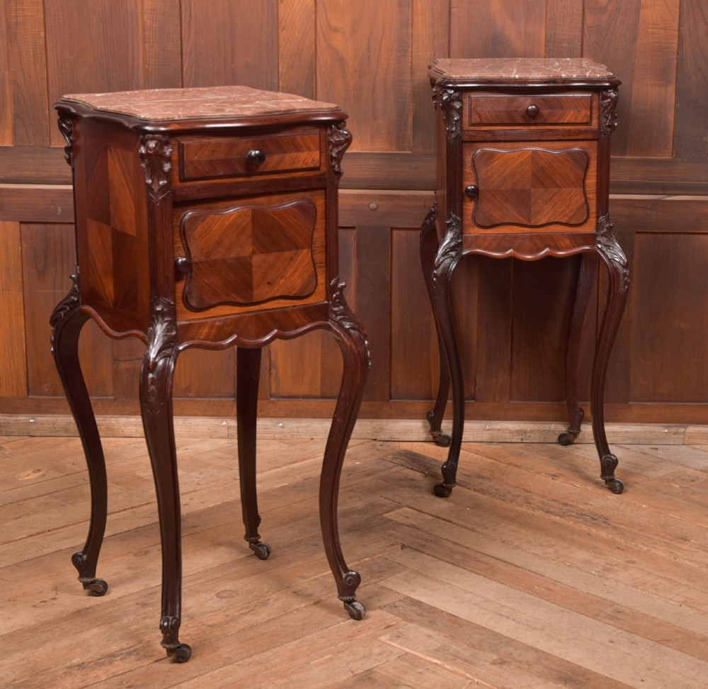 Pair of French Marble Top Bedside Cabinets/ Pot Cupboards