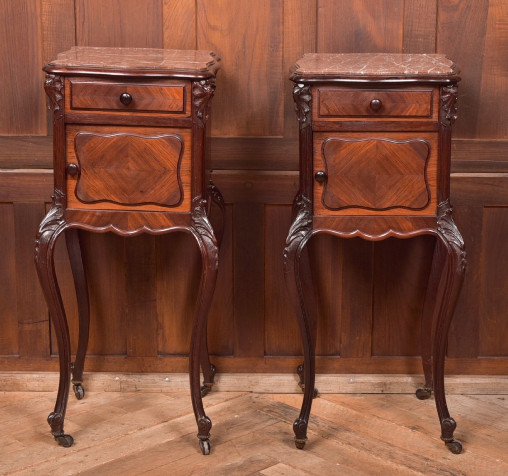 Pair of French Marble Top Bedside Cabinets/ Pot Cupboards View II