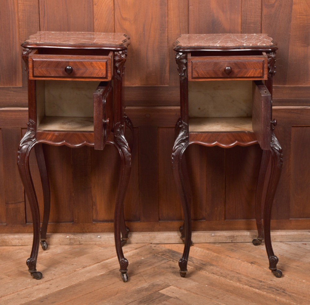 Pair of French Marble Top Bedside Cabinets/ Pot Cupboards View III