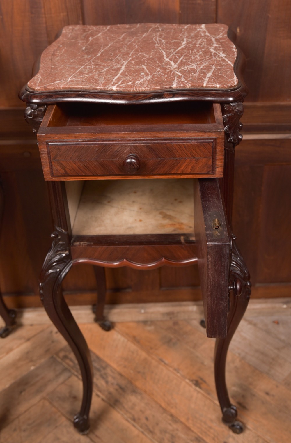Pair of French Marble Top Bedside Cabinets/ Pot Cupboards View IV