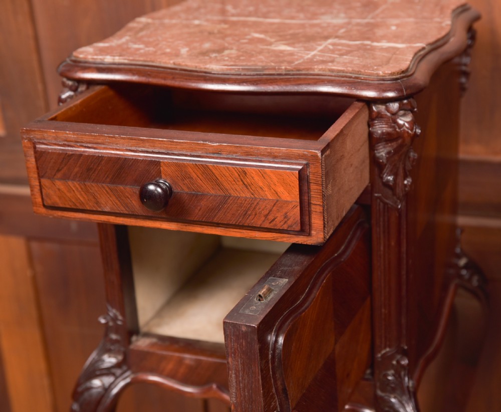 Pair of French Marble Top Bedside Cabinets/ Pot Cupboards View V