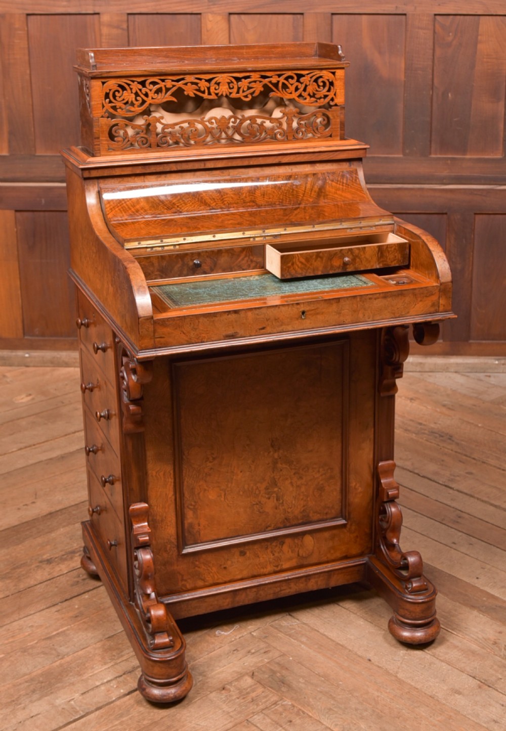 Victorian Burr Walnut Piano Top Pop Up Davenport View II
