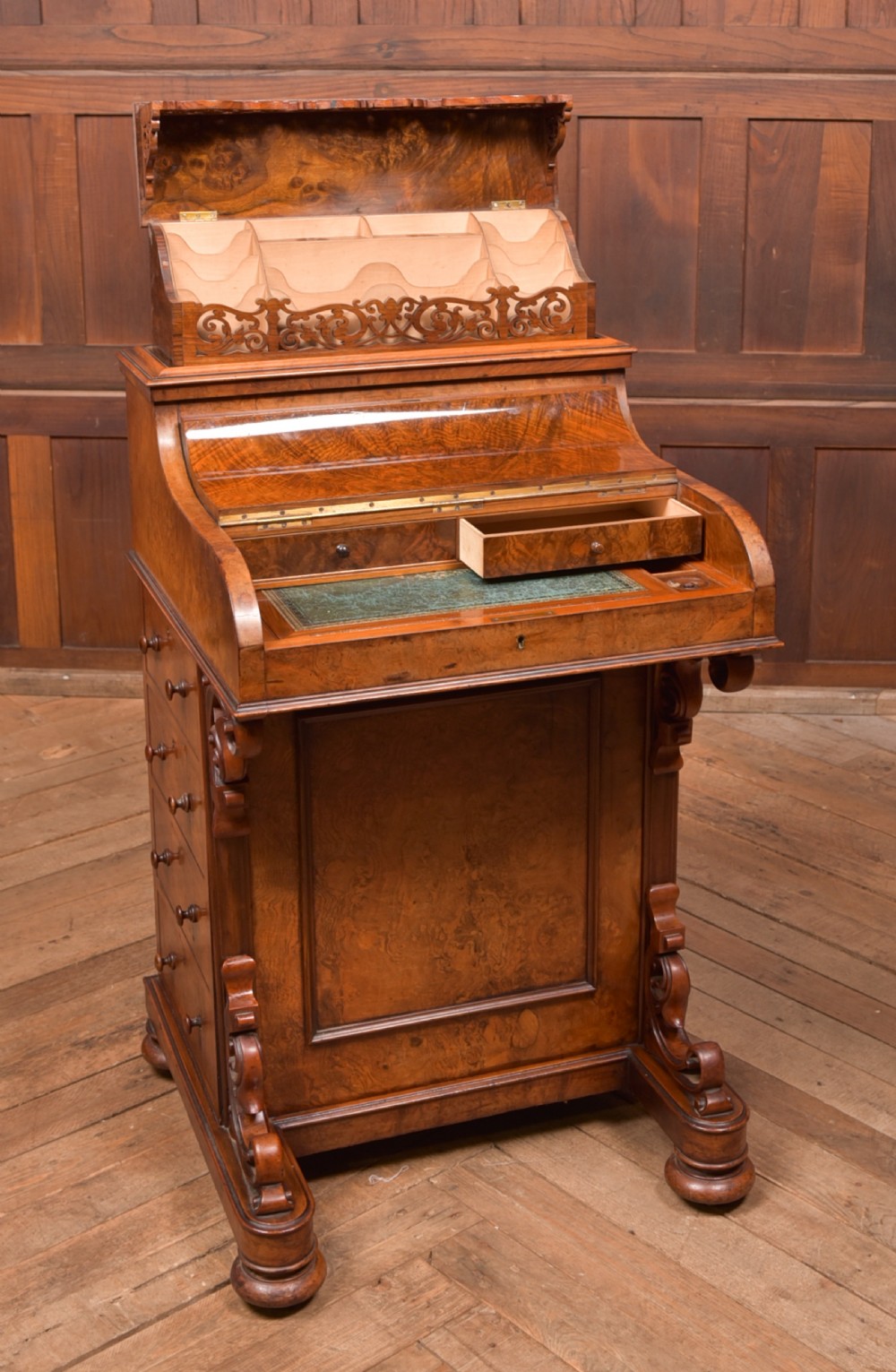Victorian Burr Walnut Piano Top Pop Up Davenport View III