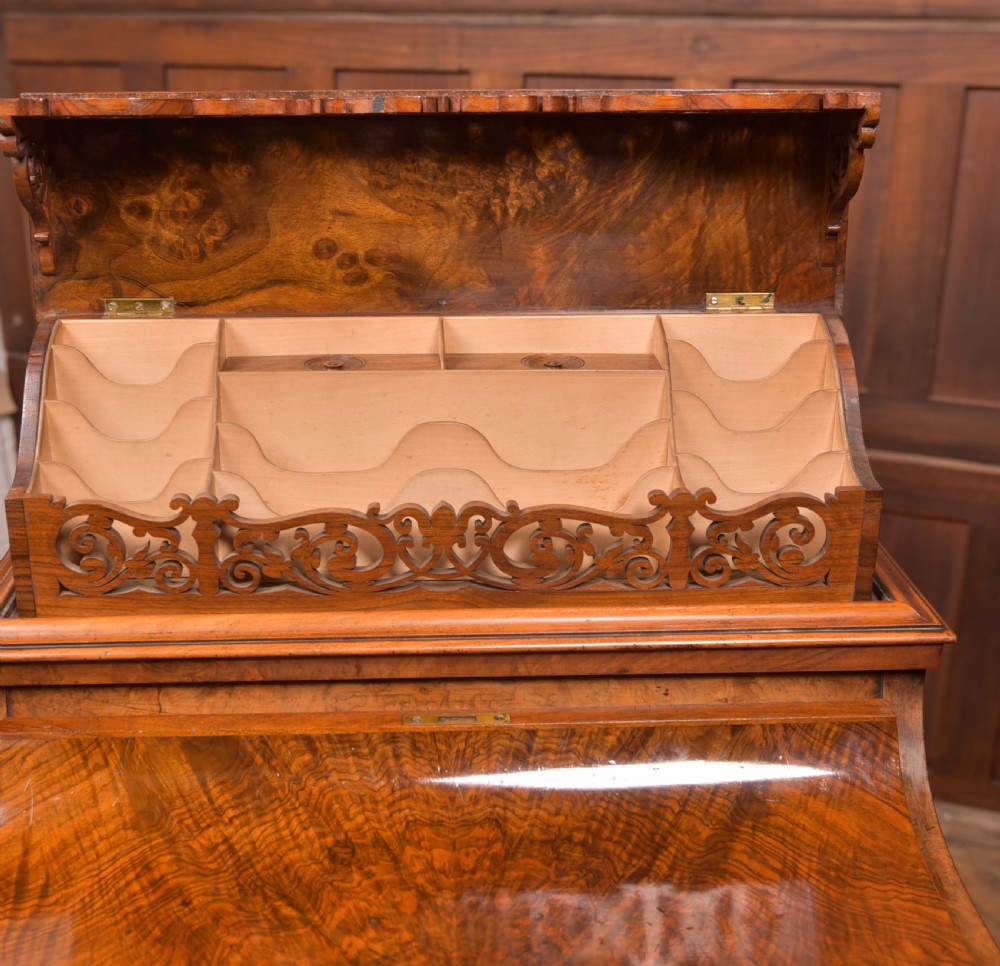 Victorian Burr Walnut Piano Top Pop Up Davenport View V