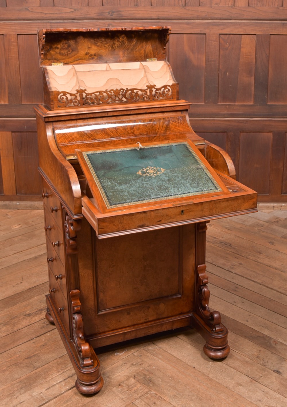 Victorian Burr Walnut Piano Top Pop Up Davenport View VII