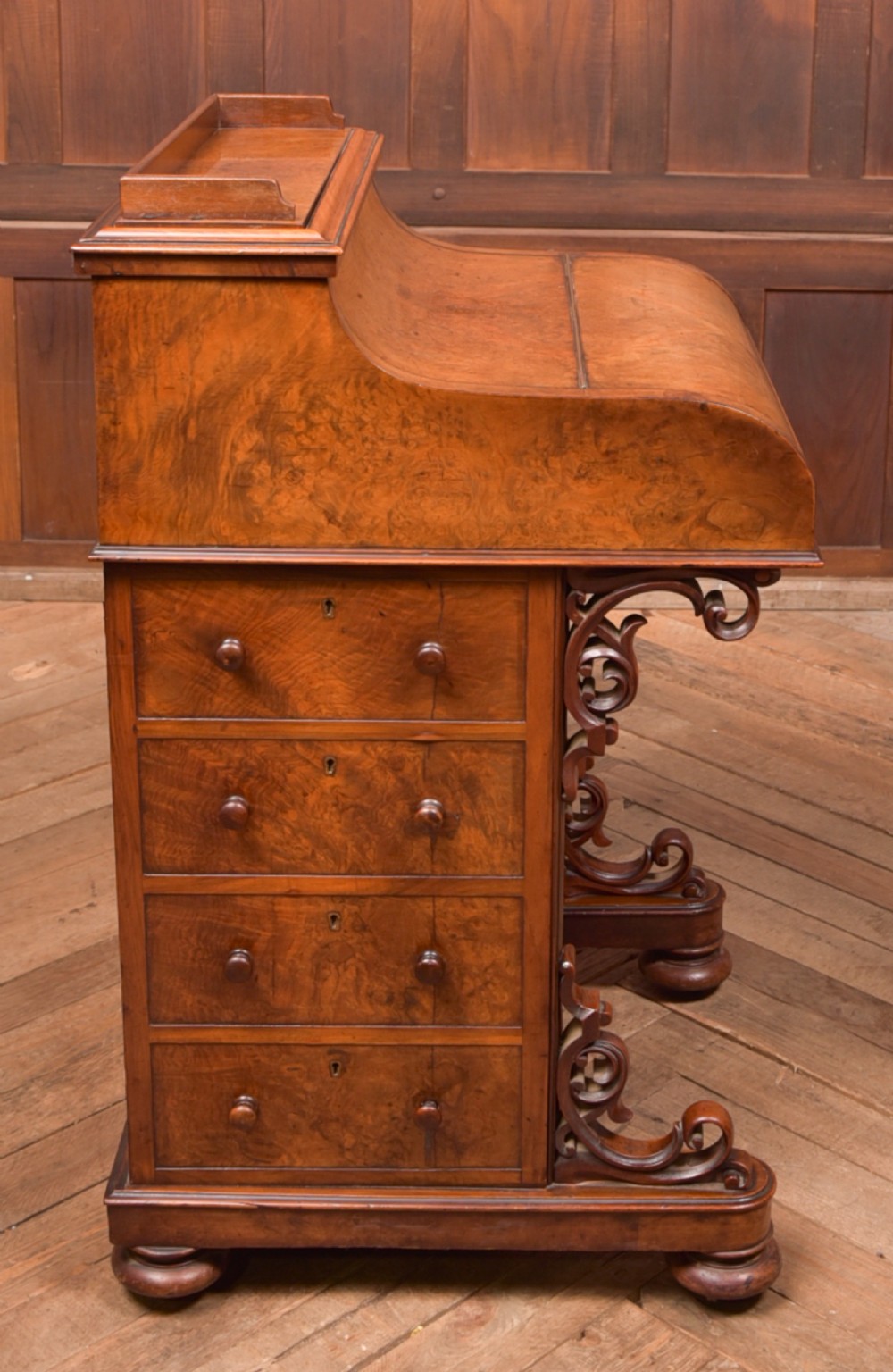 Victorian Burr Walnut Piano Top Pop Up Davenport View VIII