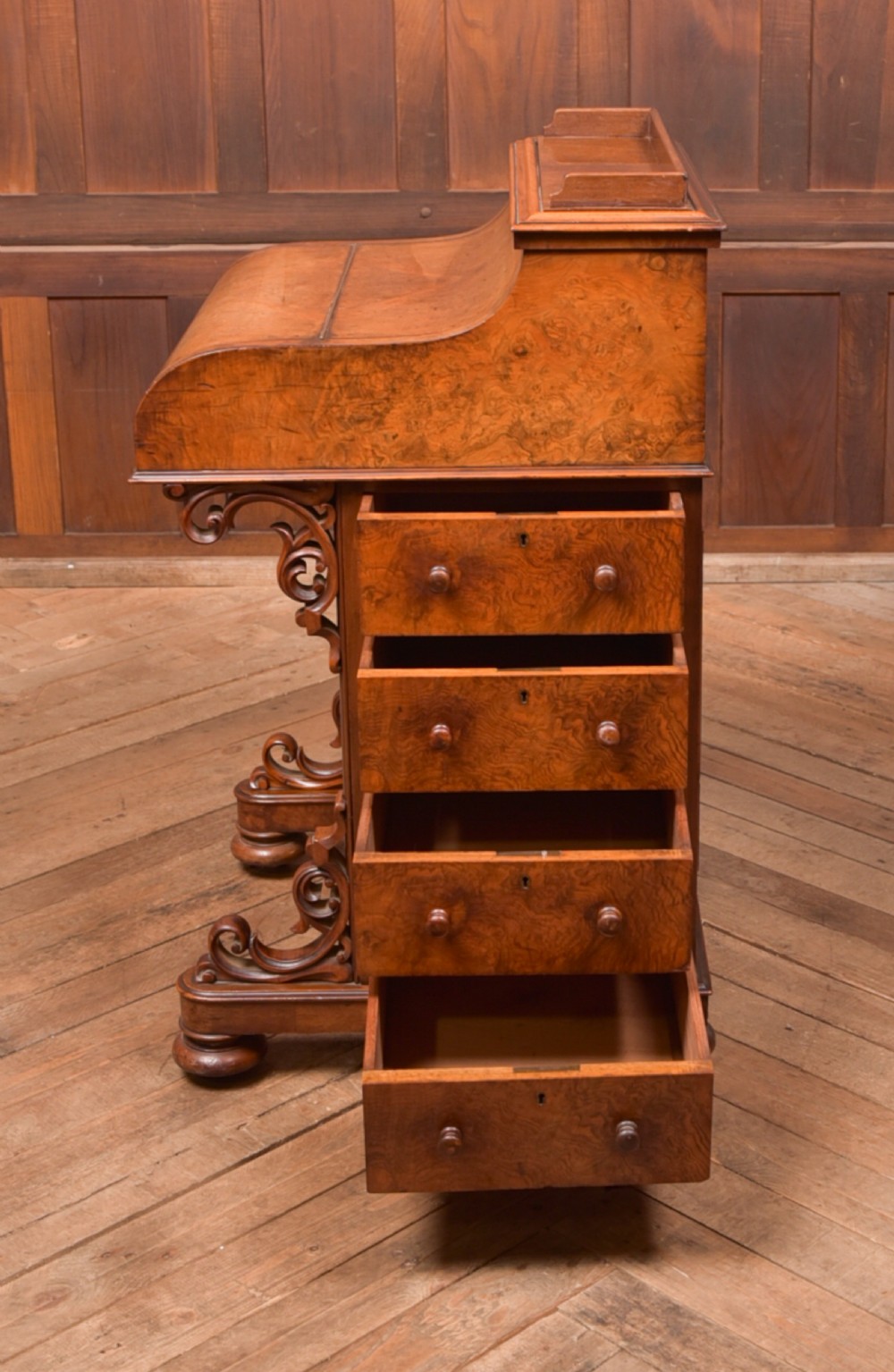 Victorian Burr Walnut Piano Top Pop Up Davenport View XIII