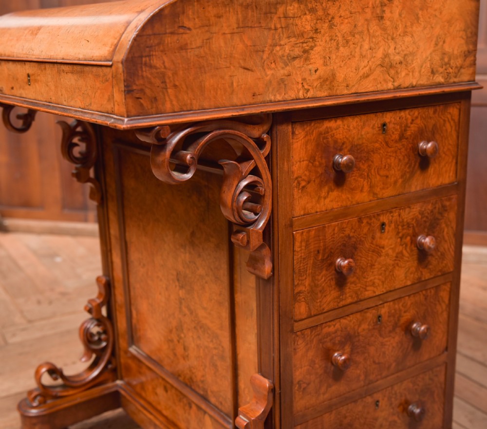 Victorian Burr Walnut Piano Top Pop Up Davenport View XV