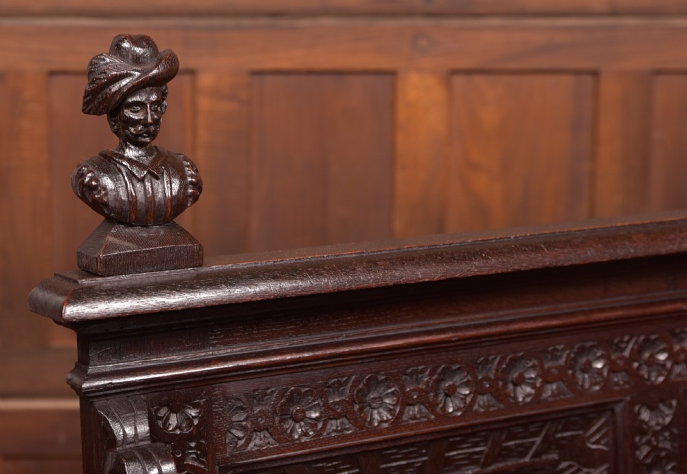 Oak Carved Monks Bench  View II