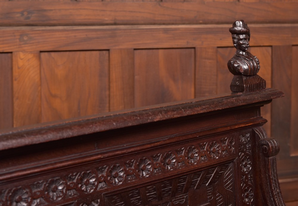 Oak Carved Monks Bench  View III