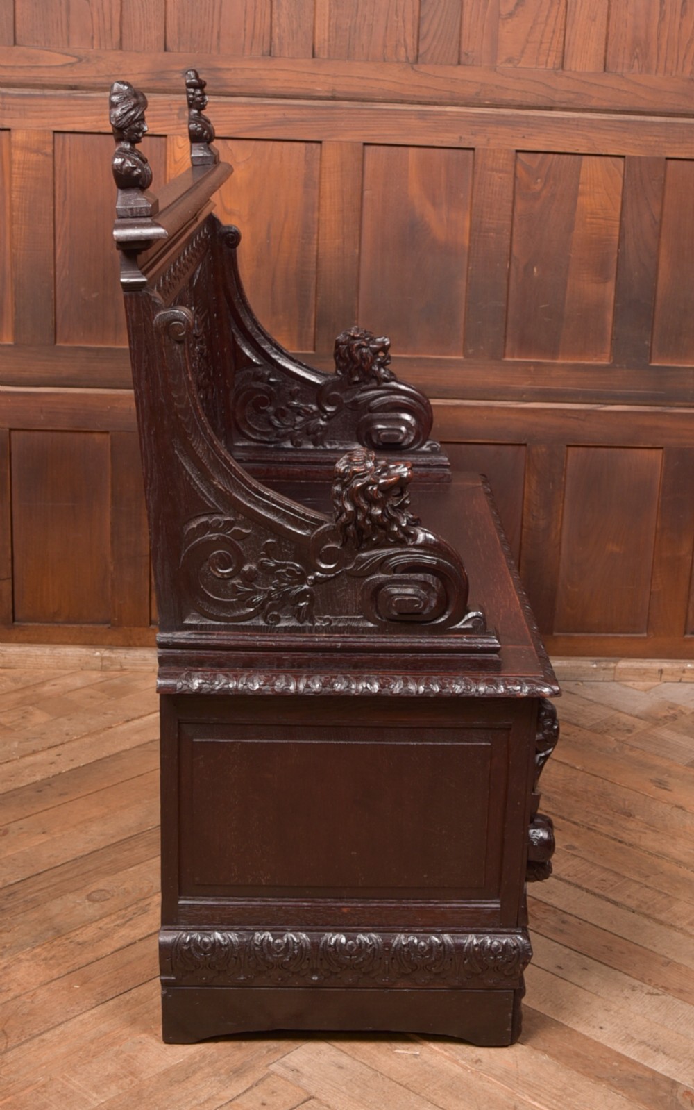 Oak Carved Monks Bench  View VII