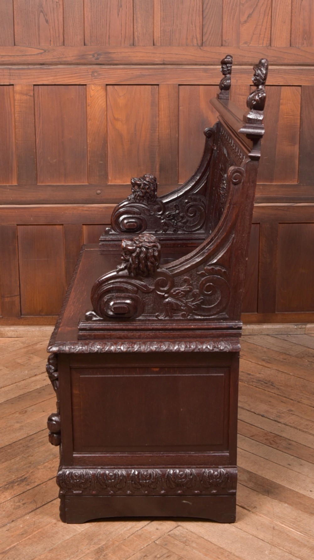 Oak Carved Monks Bench  View X