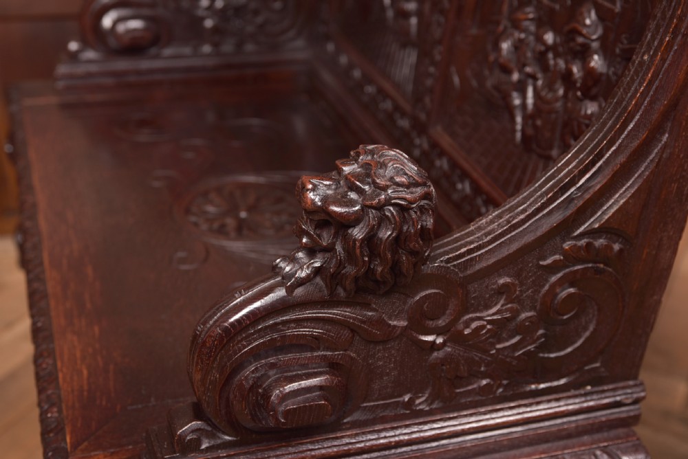 Oak Carved Monks Bench  View XI