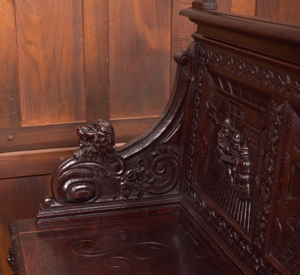 Oak Carved Monks Bench  View XII