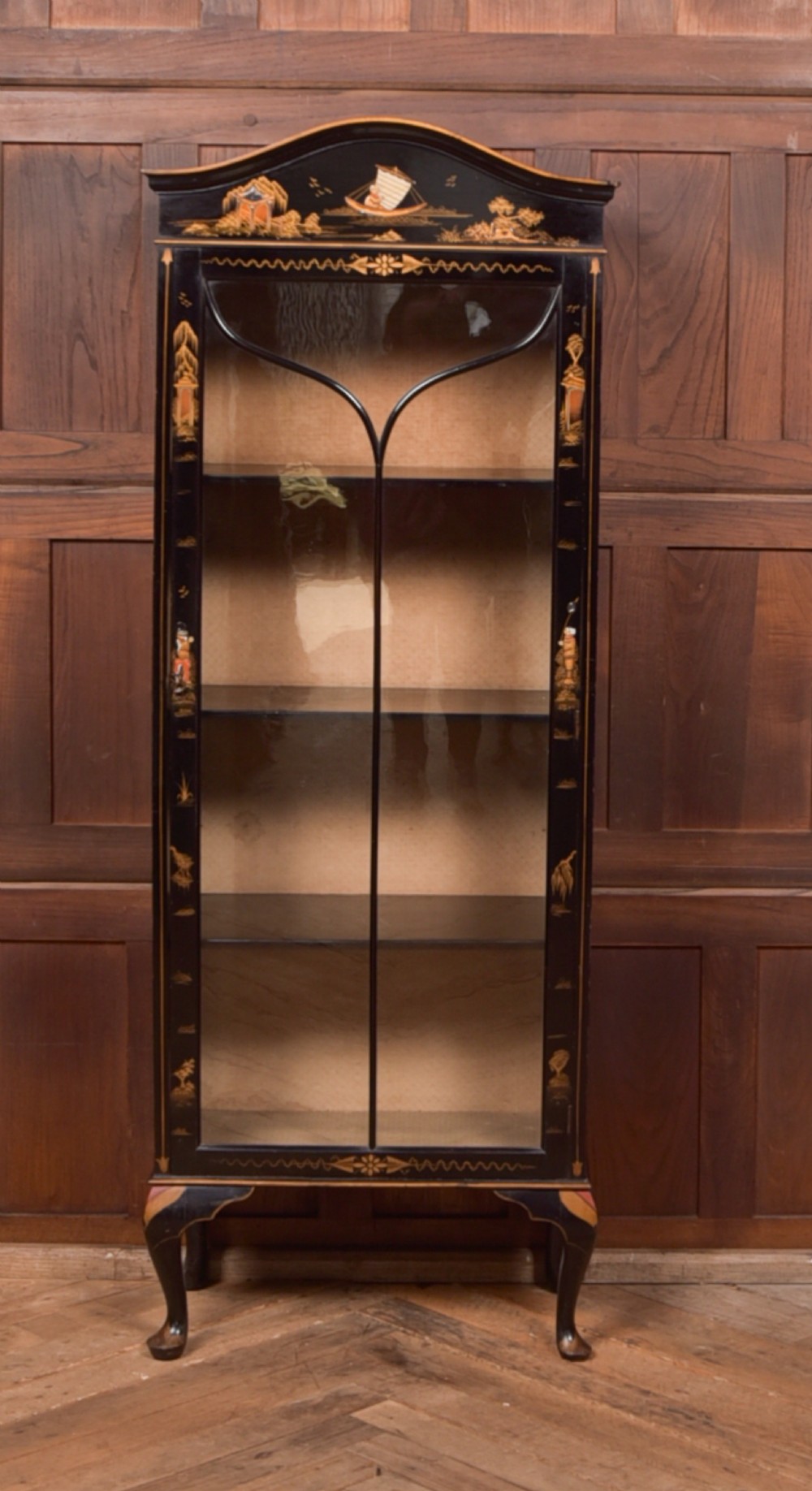 Edwardian Black Lacquer Chinoiserie cabinet View II
