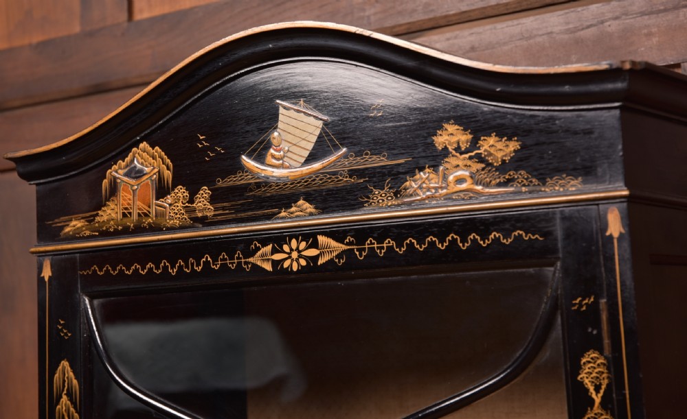 Edwardian Black Lacquer Chinoiserie cabinet View IV