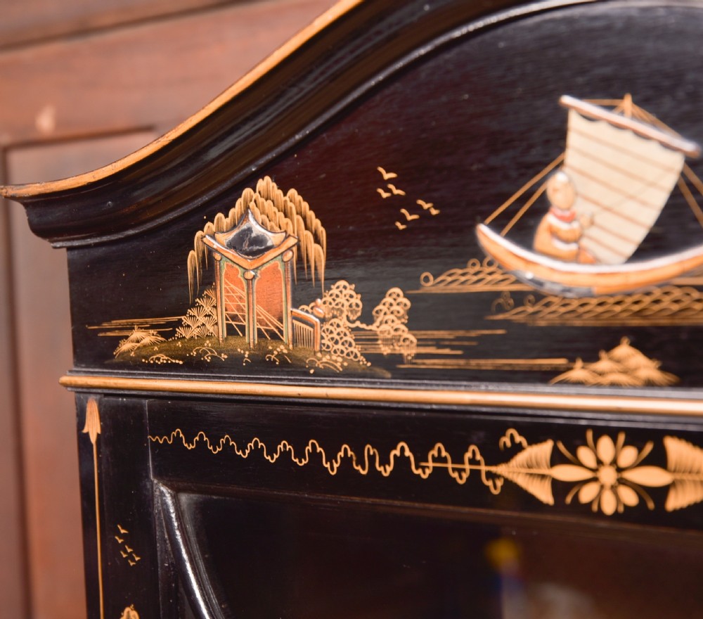 Edwardian Black Lacquer Chinoiserie cabinet View VI