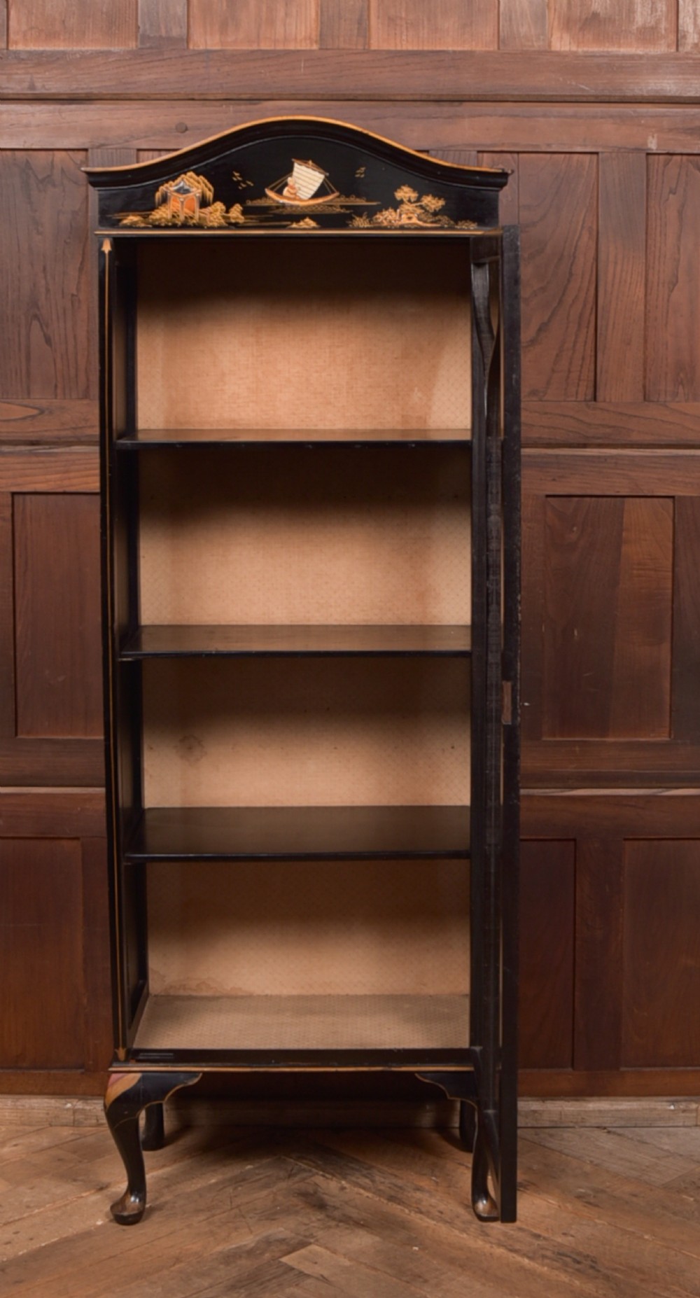 Edwardian Black Lacquer Chinoiserie cabinet View XII