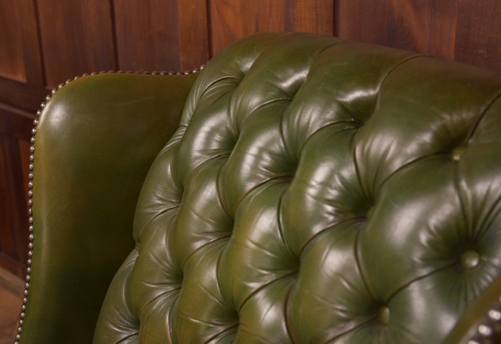 Pair of Green Leather Chesterfield Button Back Chairs View II