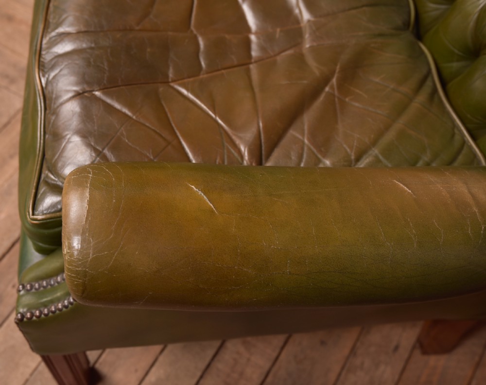 Pair of Green Leather Chesterfield Button Back Chairs View III