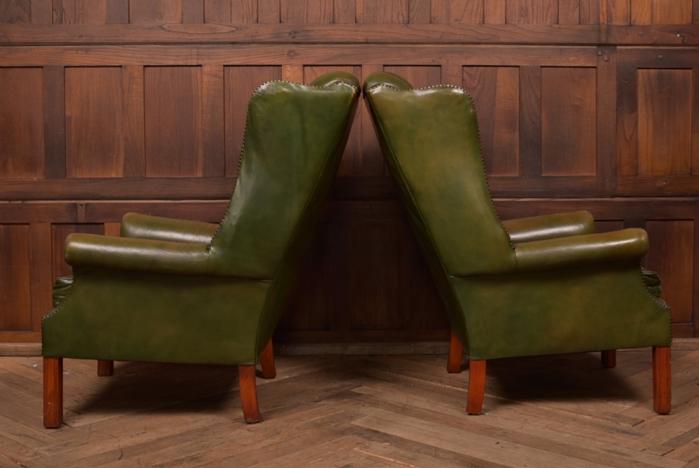 Pair of Green Leather Chesterfield Button Back Chairs View XI