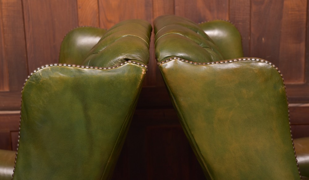 Pair of Green Leather Chesterfield Button Back Chairs View XII
