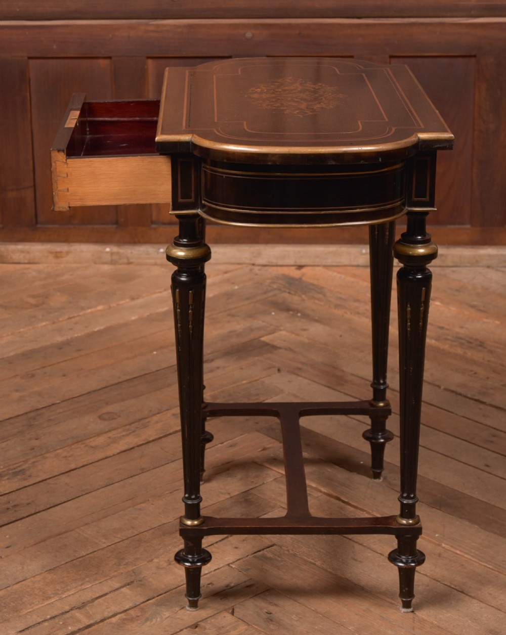 Victorian Ebony and Brass Work Table View III