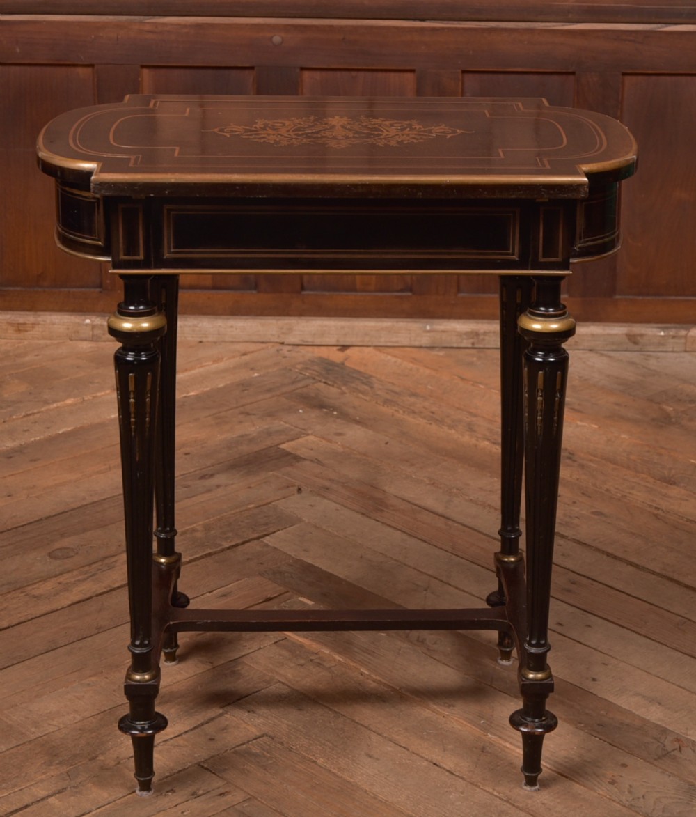 Victorian Ebony and Brass Work Table View VI