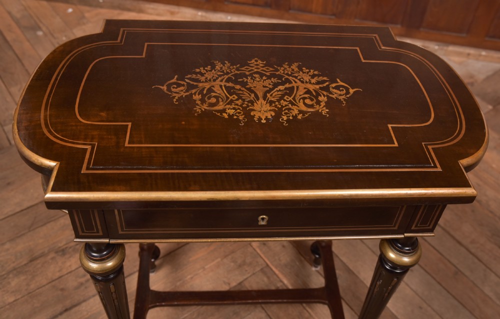 Victorian Ebony and Brass Work Table View VII