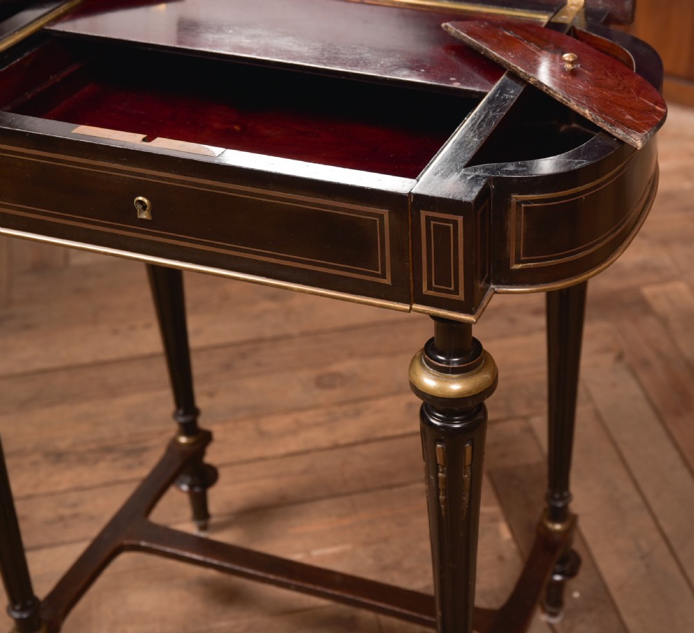 Victorian Ebony and Brass Work Table View IX