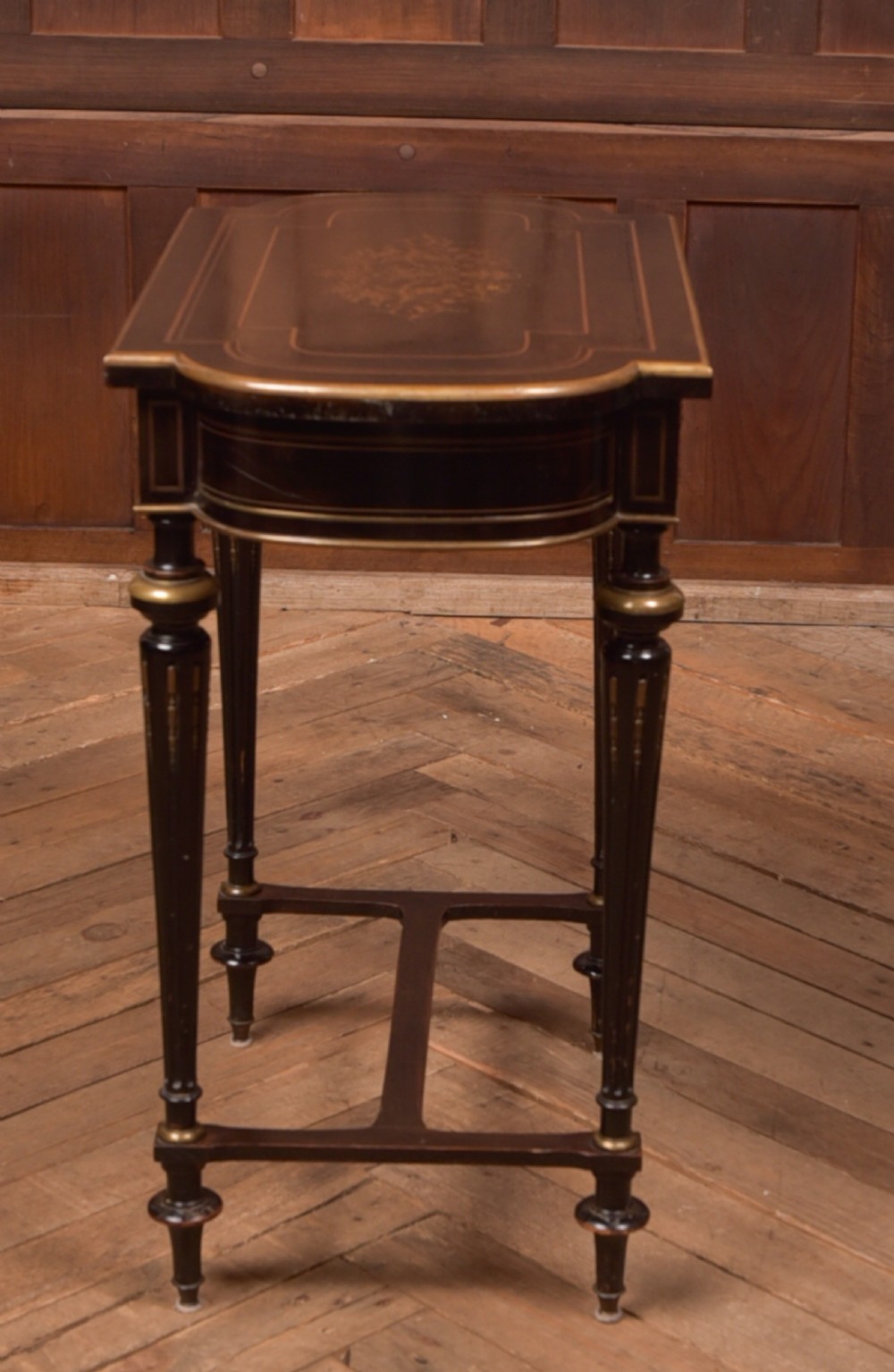 Victorian Ebony and Brass Work Table View XII