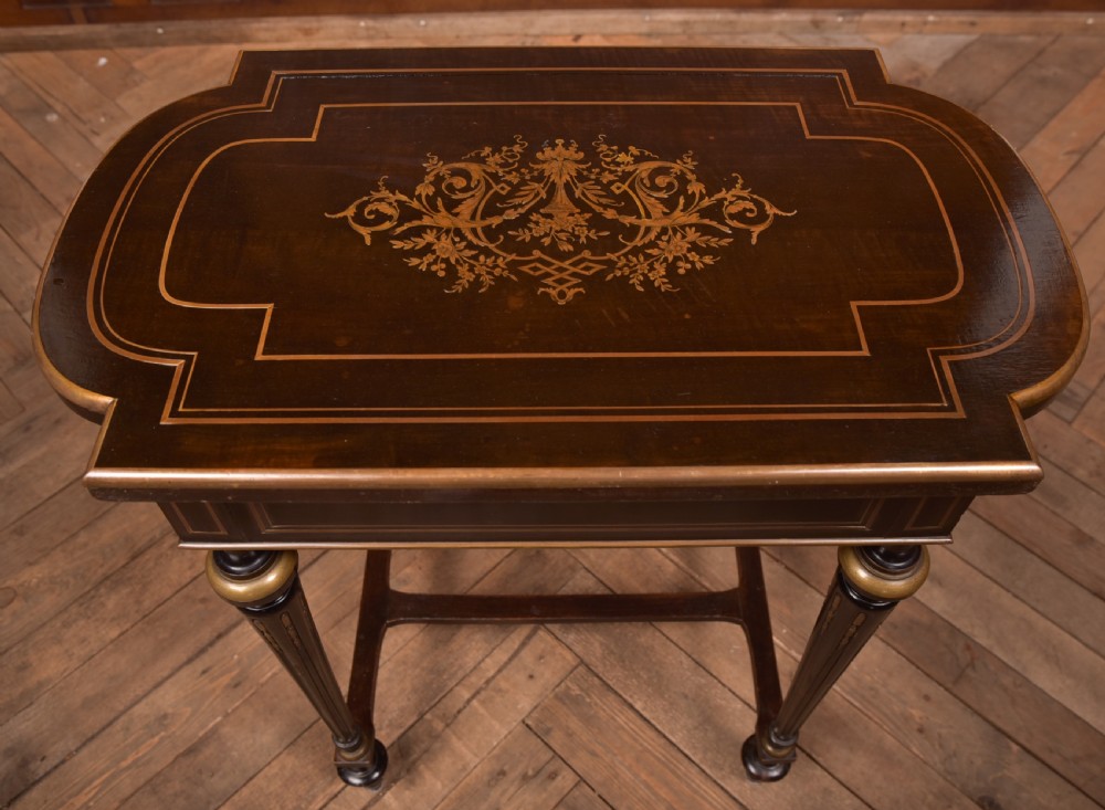 Victorian Ebony and Brass Work Table View XIII